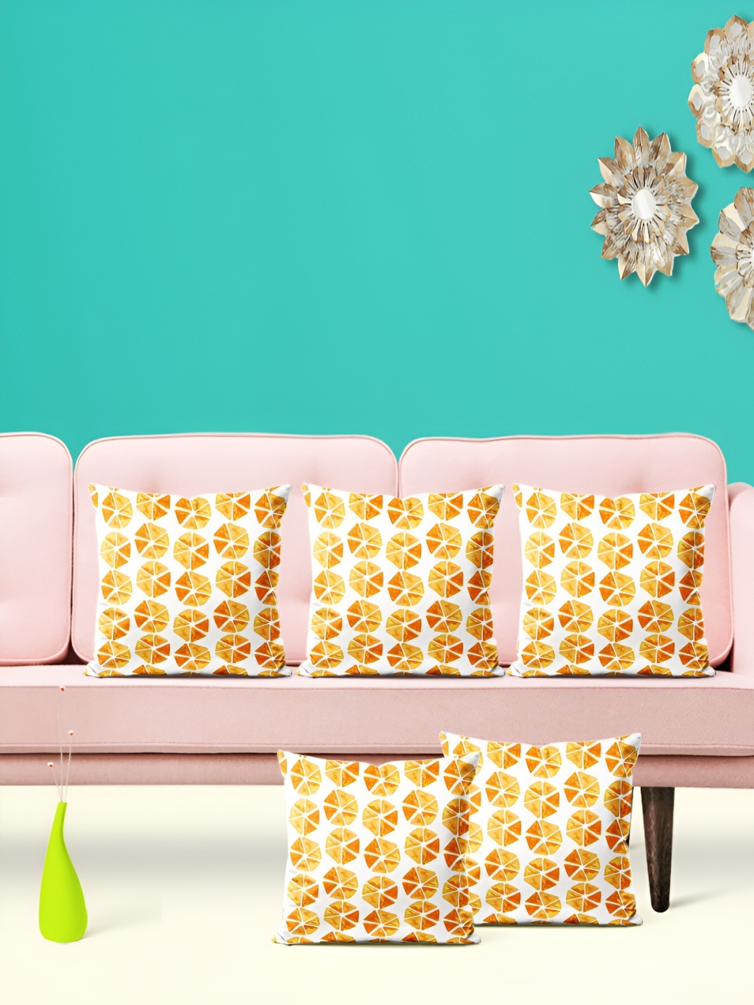 

ArtzFolio White 5 Pieces Geometric Square Cushion Covers