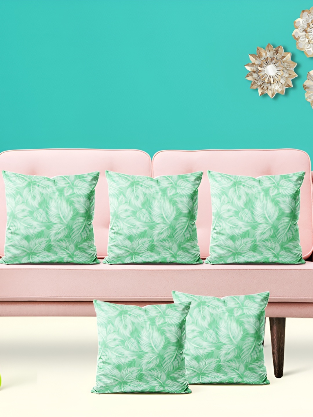 

ArtzFolio Green 5 Pieces Floral Printed Square Cushion Covers