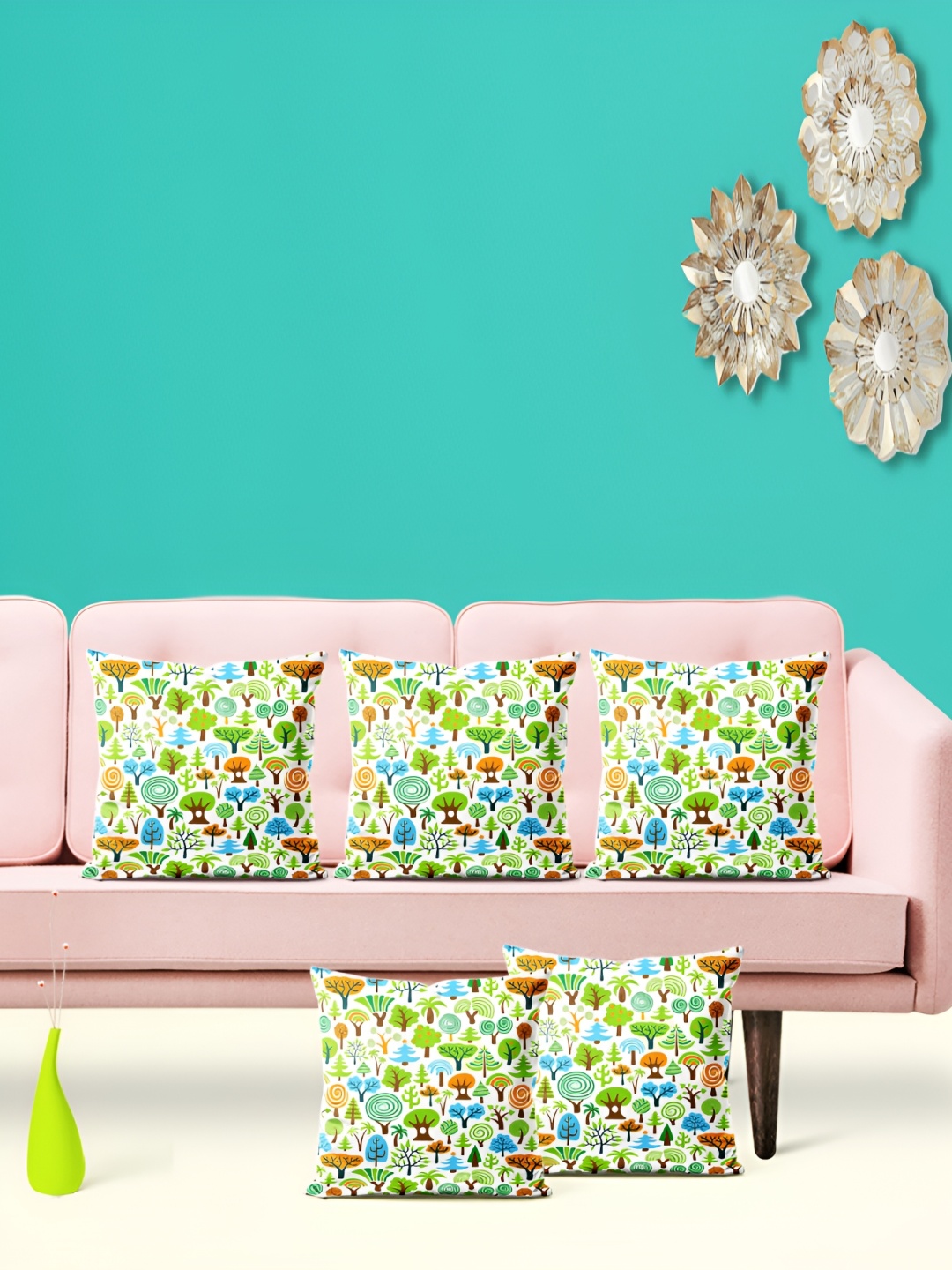 

ArtzFolio Green 5 Pieces Floral Velvet Square Cushion Covers