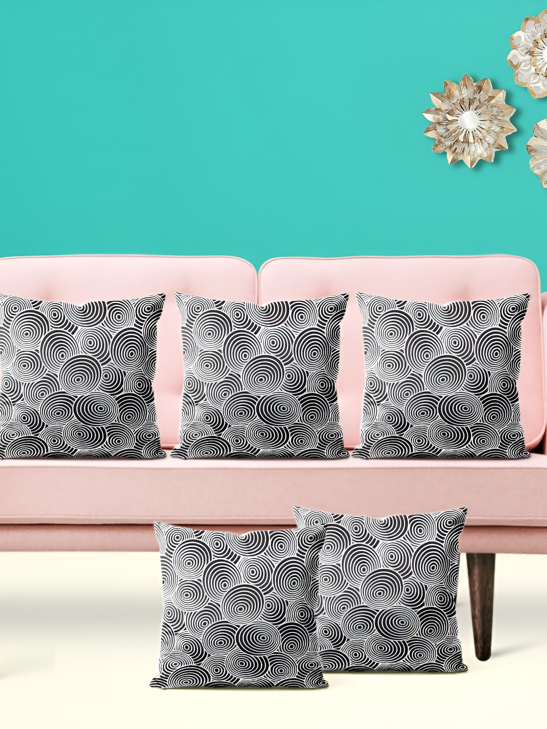 

ArtzFolio Black & Grey 5 Pieces Geometric Printed Velvet Square Cushion Covers