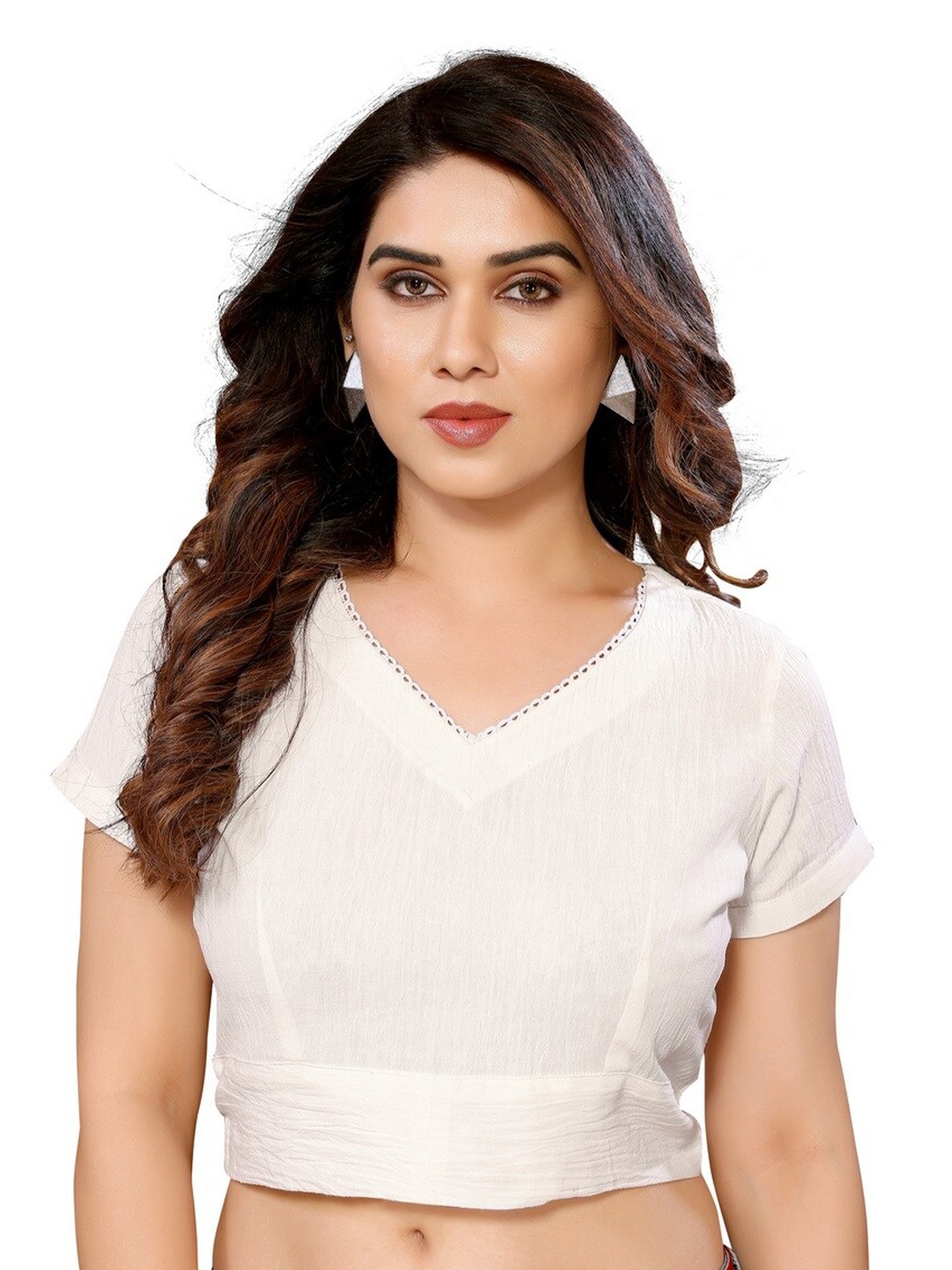 

Krimmple V-Neck Pure Linen Crop Top, White