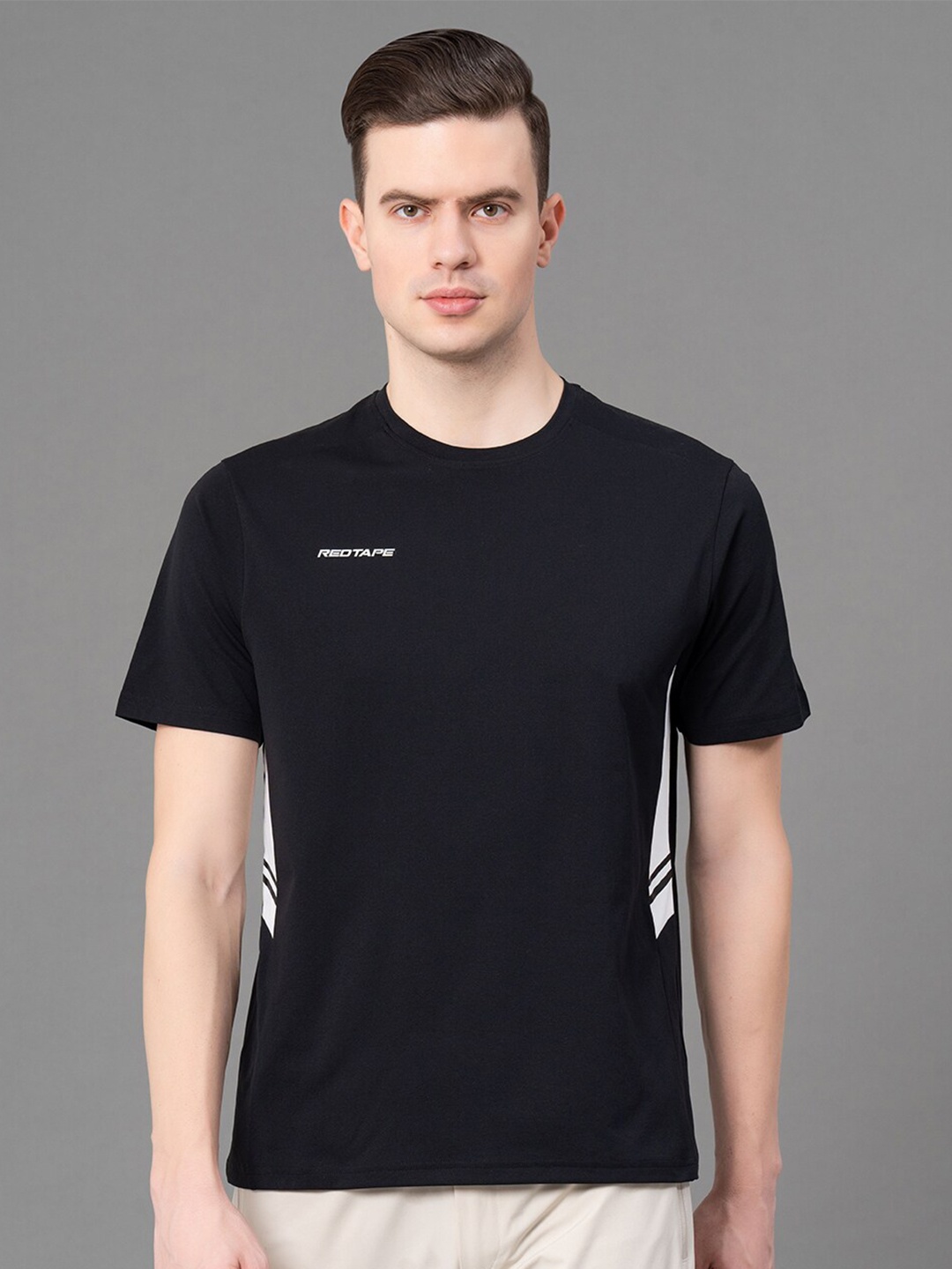 

Red Tape Men Black Poyester Colorblock Athleisure T-Shirt