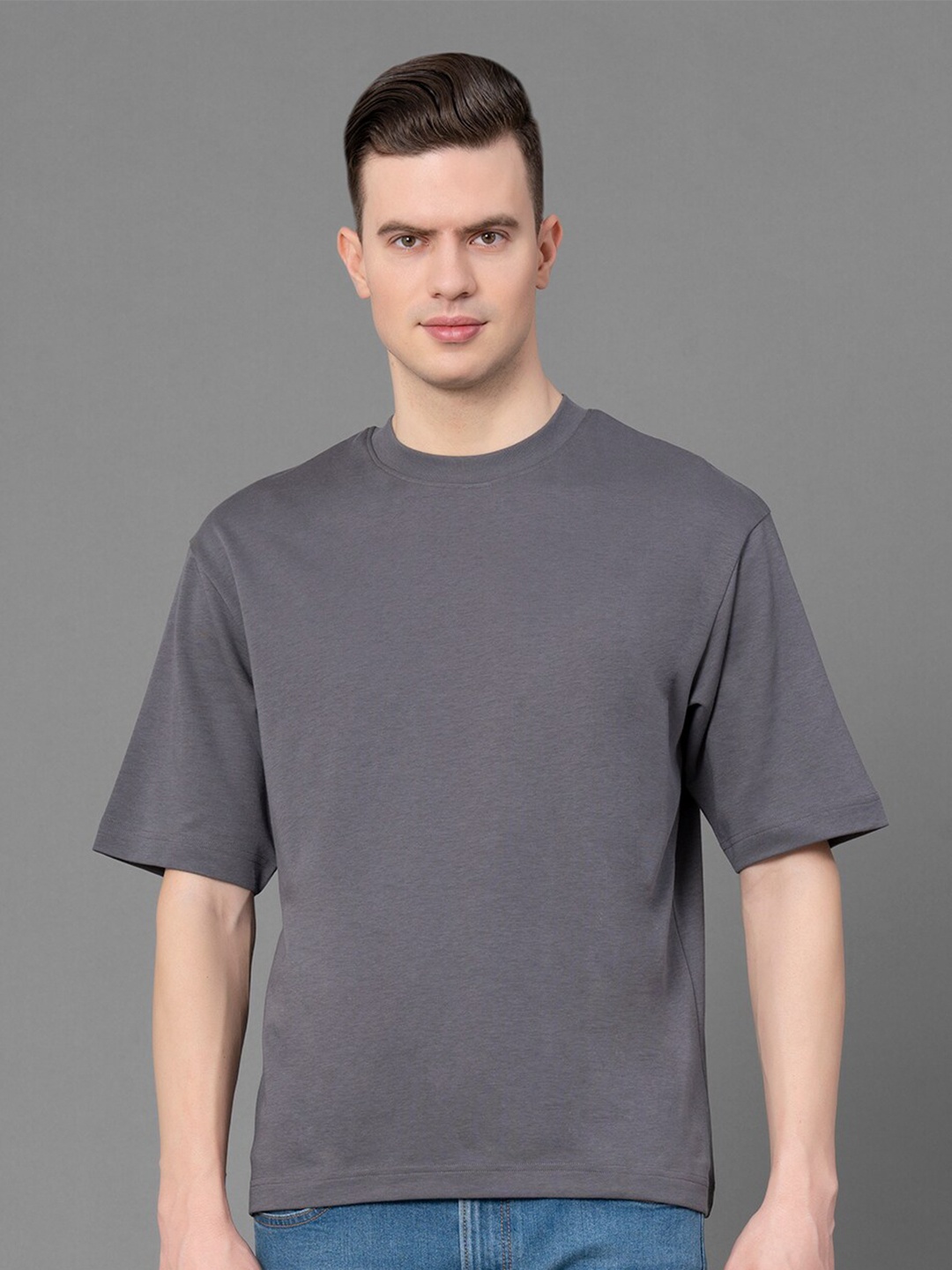 

Red Tape Round Neck Short Sleeves Cotton Oversized T-shirt, Grey