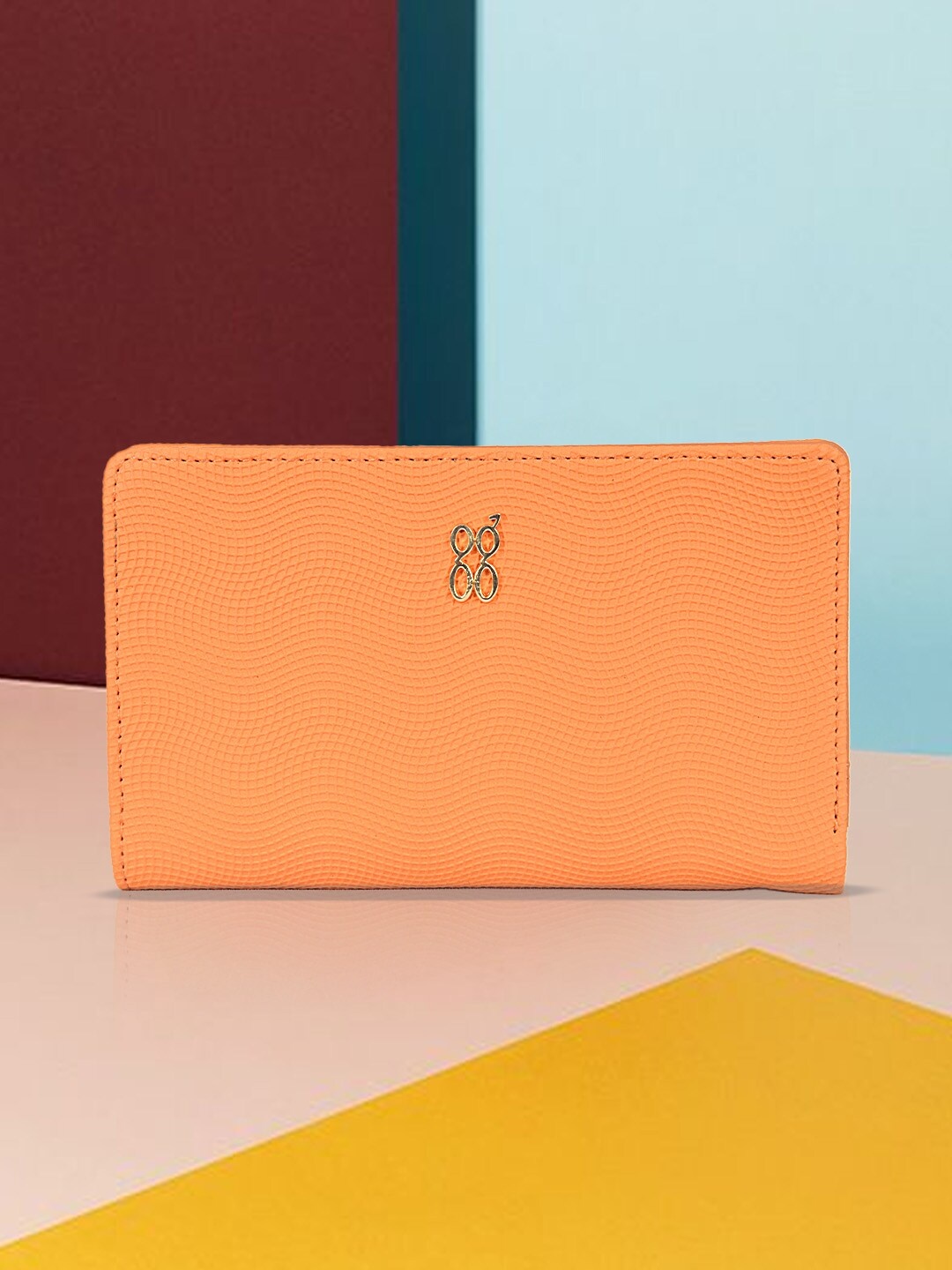 

Baggit Women Textured PU Two Fold Wallet, Orange
