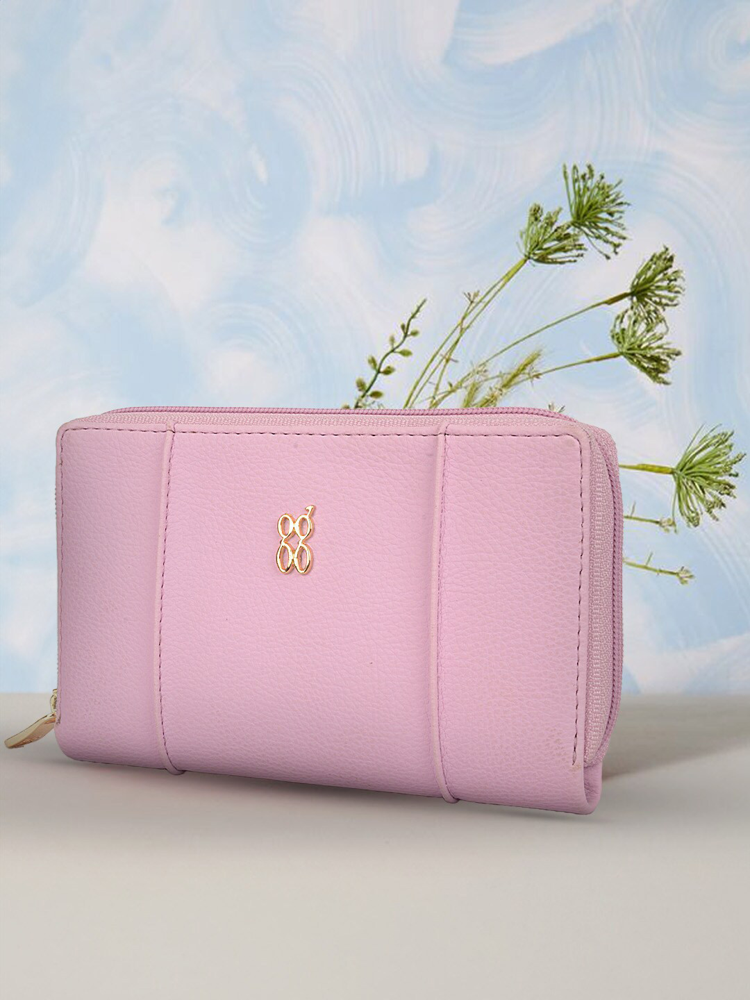 

Baggit Women Brand Logo Printed PU Zip Around Wallet, Pink