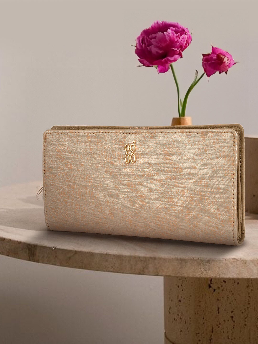 

Baggit Women Printed PU Two Fold Wallet, Gold