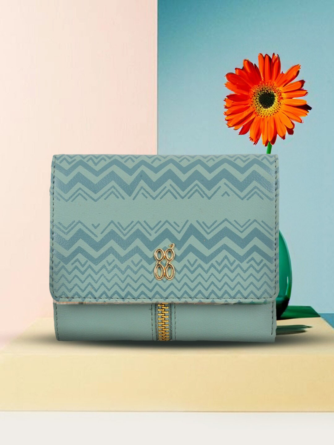 

Baggit Women Printed PU Three Fold Wallet, Blue