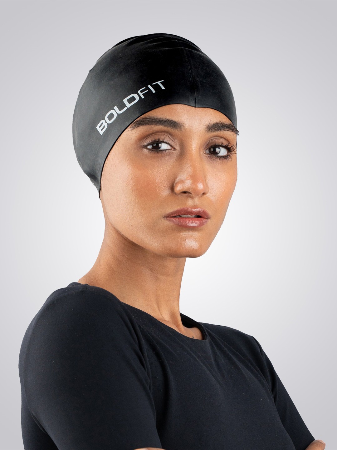 

BOLDFIT Unisex Easy Fit Swim Head Cap, Black