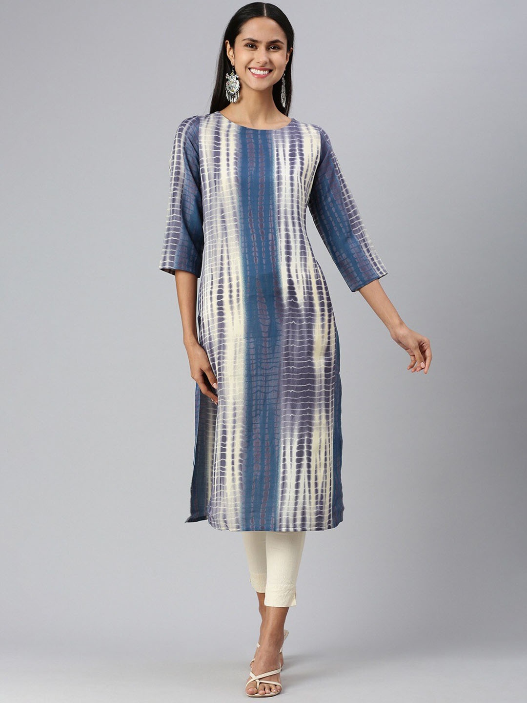 

HRITIKA Tie & Dye Round Neck Kurta, Teal