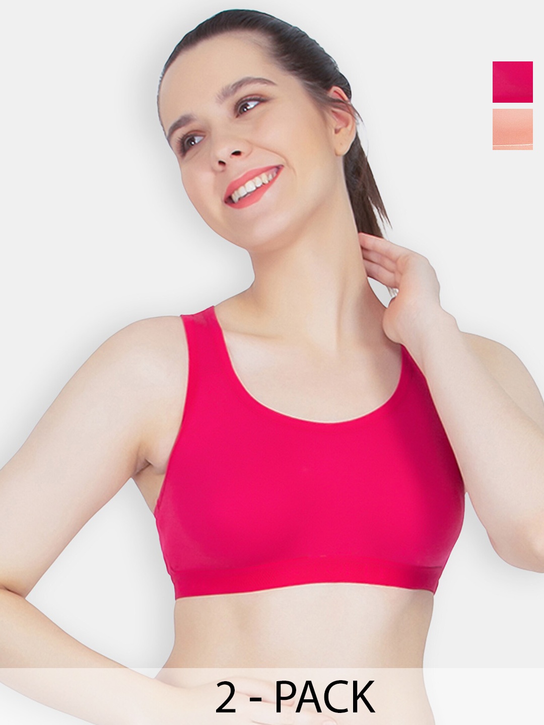 

TOFTY Pack of 2 Non Padded Training or Gym Cotton Sports Bra With All Day Comfort, Pink