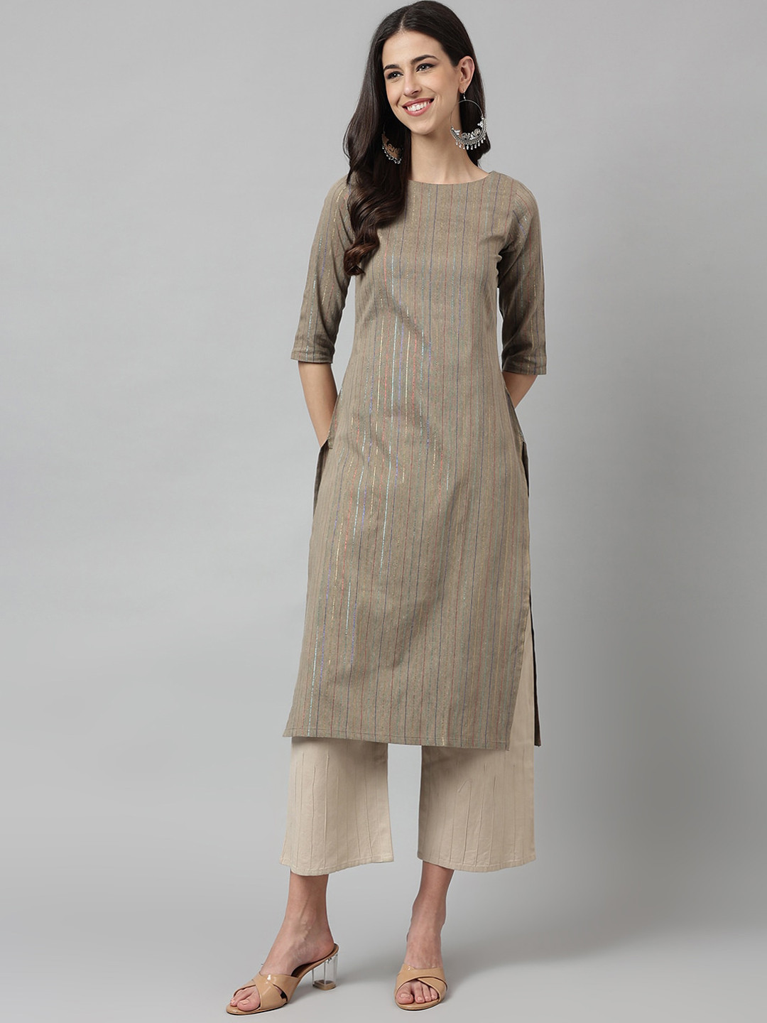 

KALINI Women Thread Work Kurta, Grey