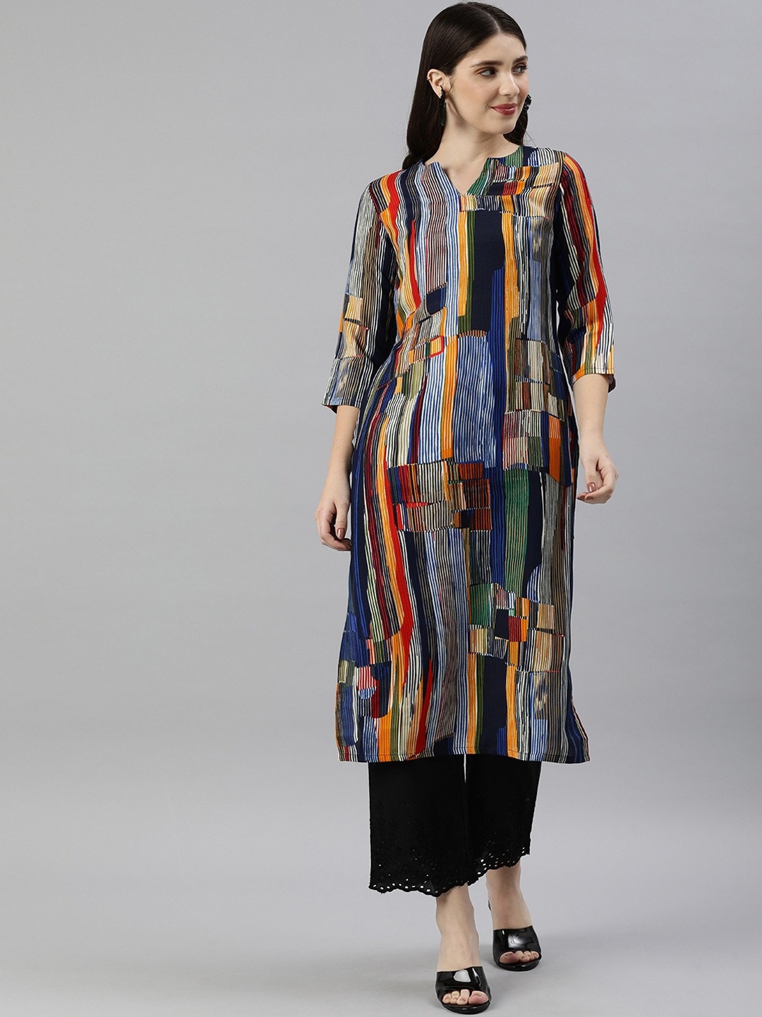

KALINI Abstract Printed Straight Kurta, Blue