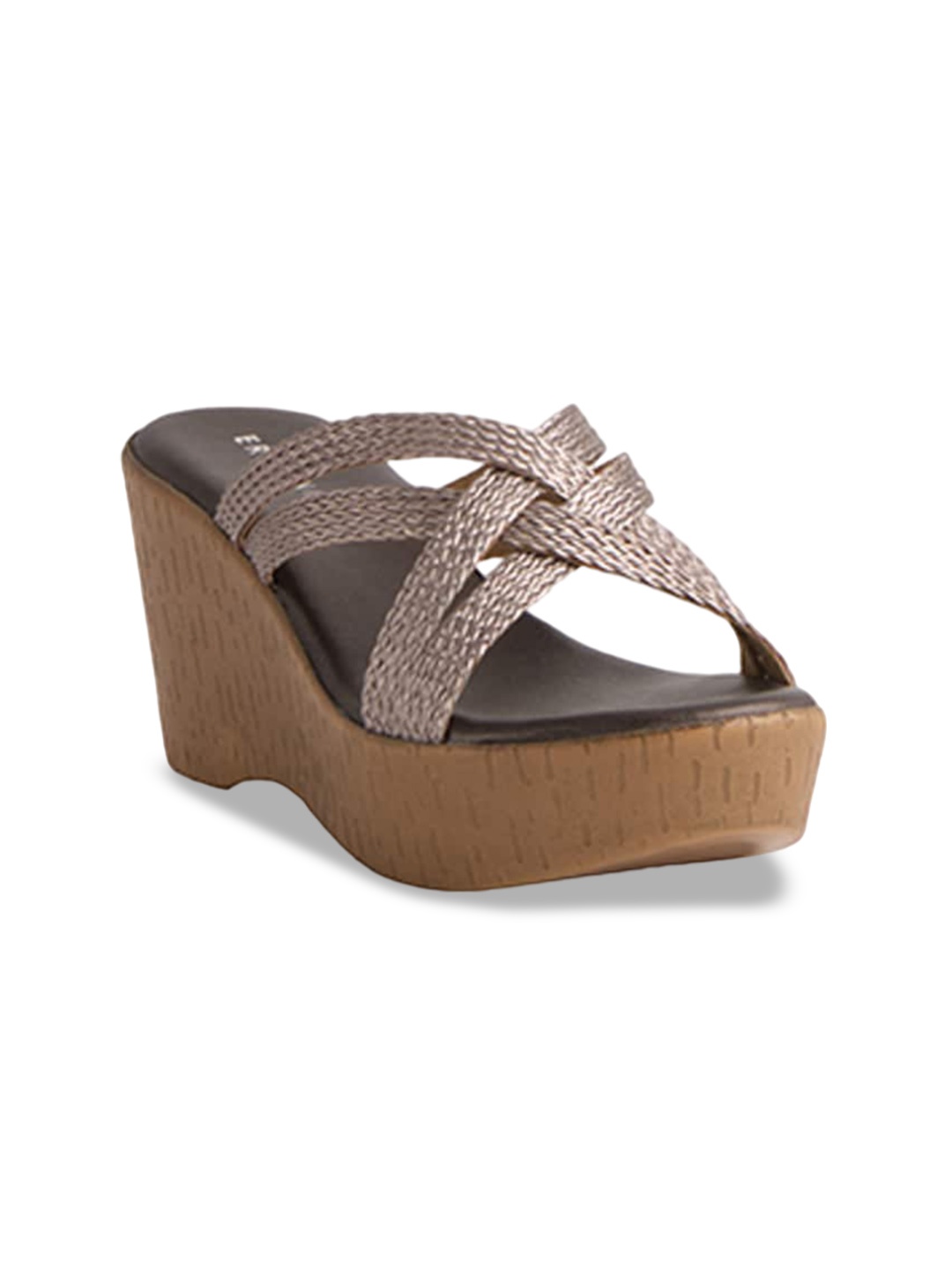 

ERIDANI Women Woven Design Wedge Heels Sandals, Grey