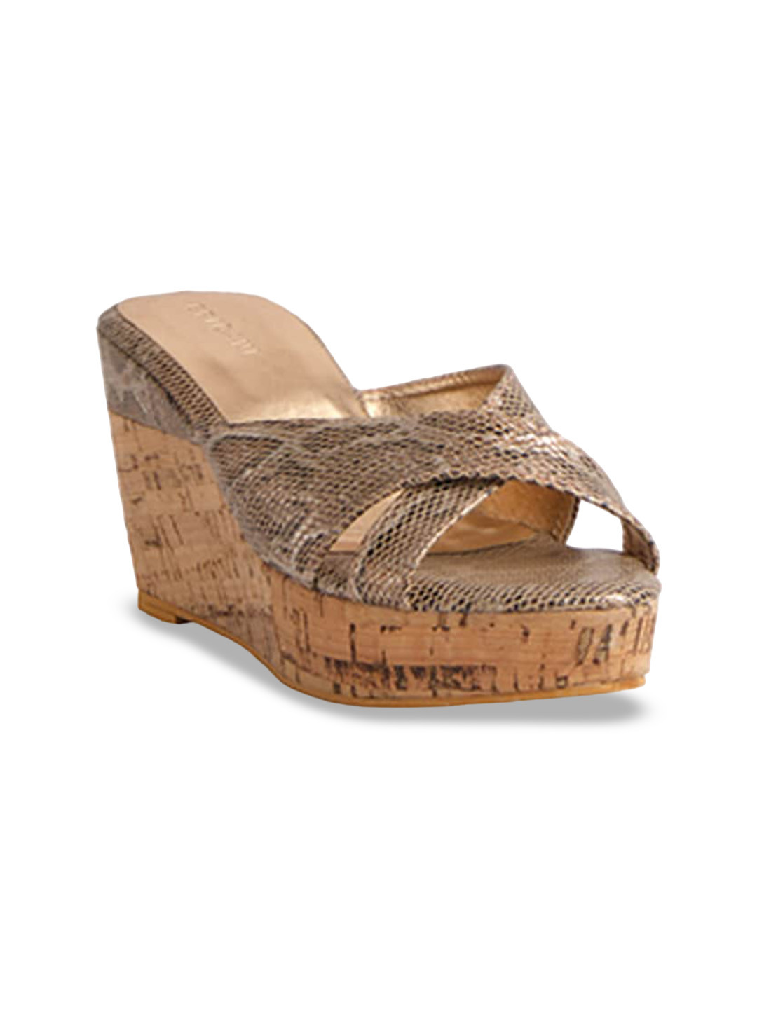 

ERIDANI Printed Open Toe Wedge Heels, Rose gold
