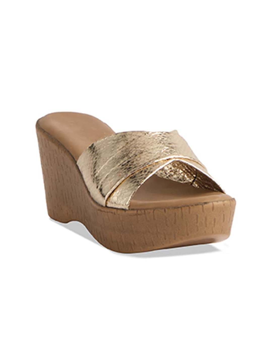 

ERIDANI Textured Open Toe Wedge Heels, Gold