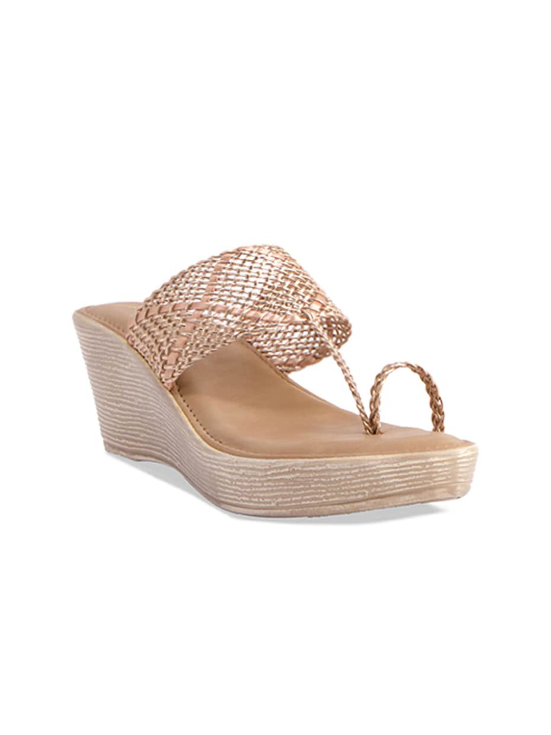 

ERIDANI Textured One Toe Wedge Heels, Rose gold