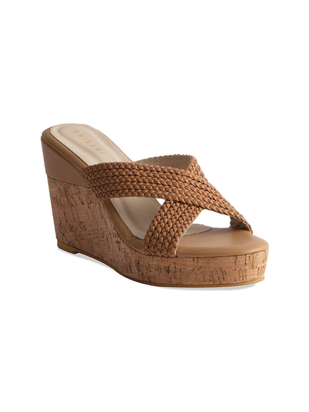 

ERIDANI Textured Open Toe Wedge Heels, Beige