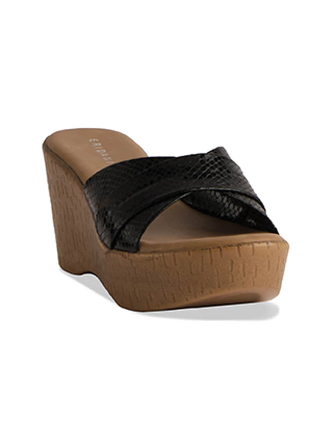 

ERIDANI Textured Open Toe Wedge Heels, Black