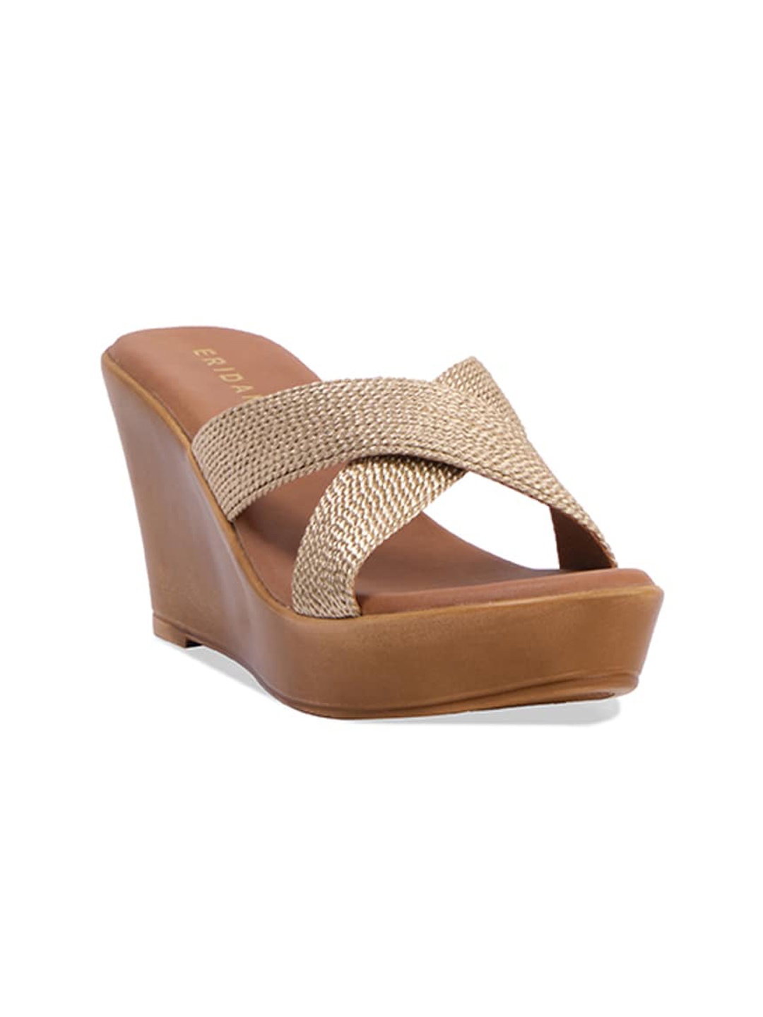 

ERIDANI Textured Open Toe Wedge Heels, Gold