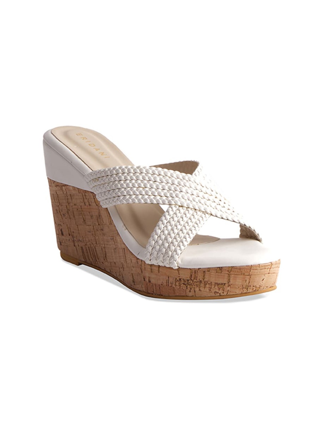 

ERIDANI Textured Open Toe Wedge Heels, White