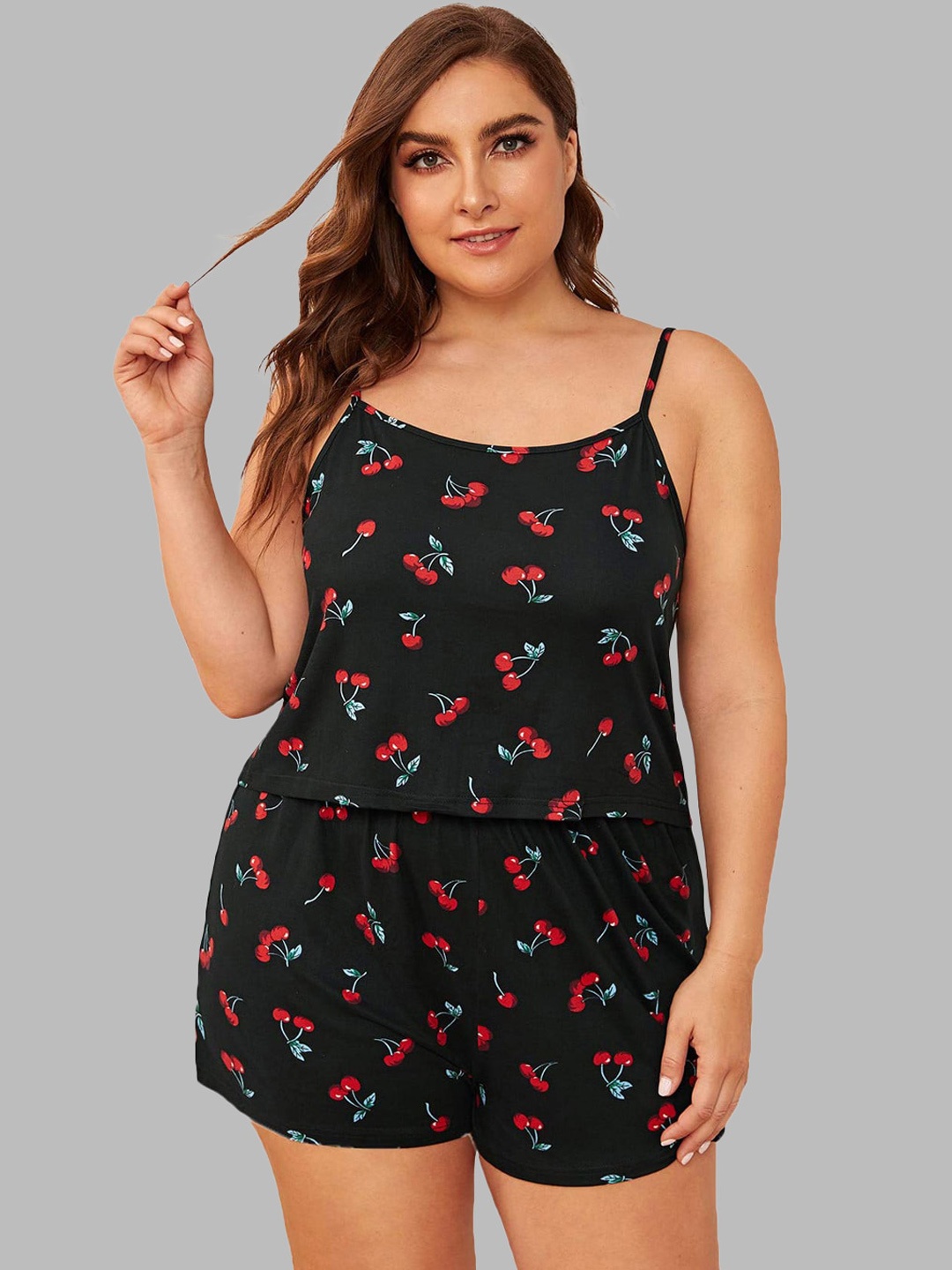 

FIMBUL Plus Size Conversational Printed Night suit, Black