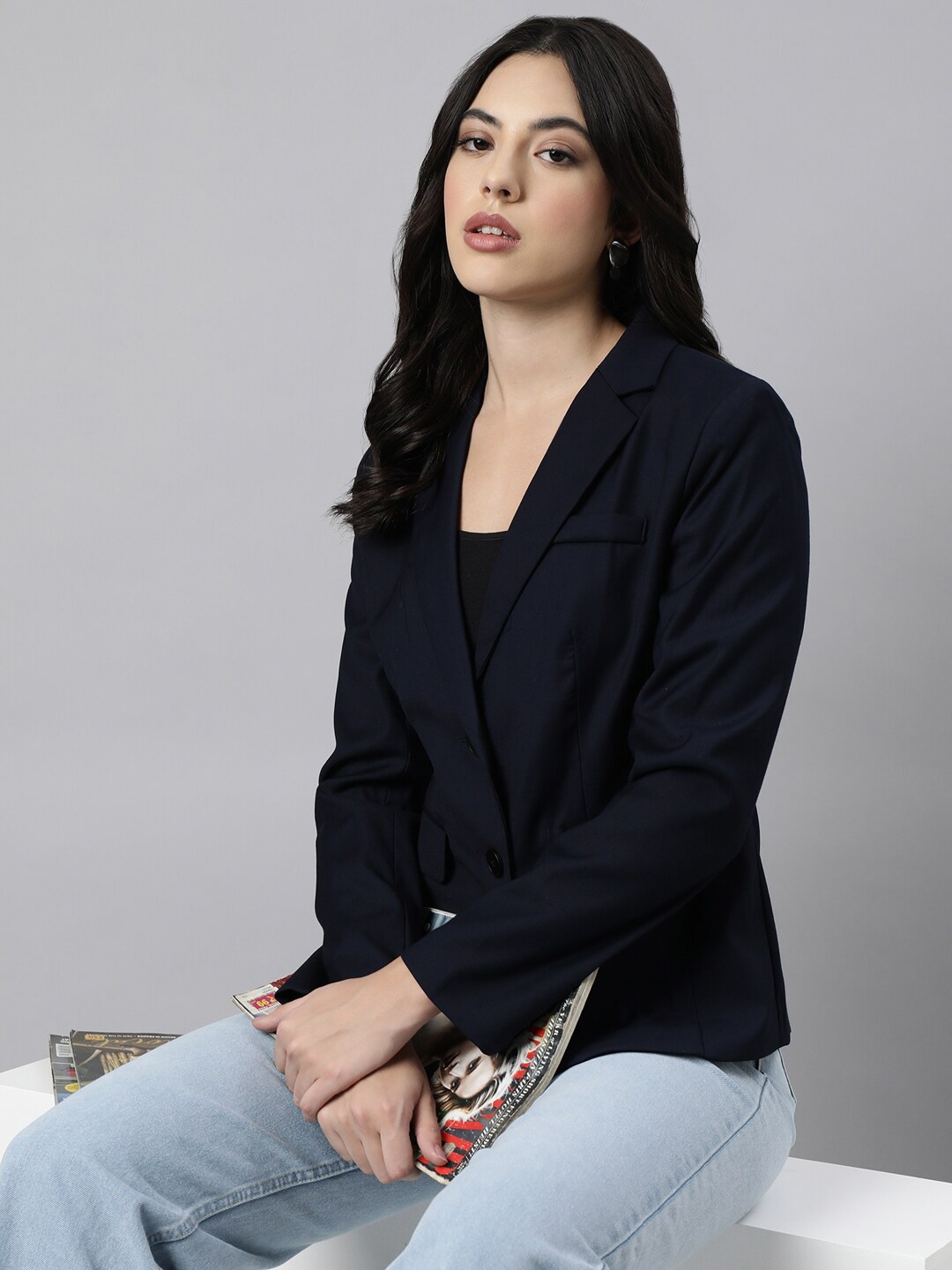 

SHOWOFF Slim-Fit Single-Breasted Blazer, Navy blue