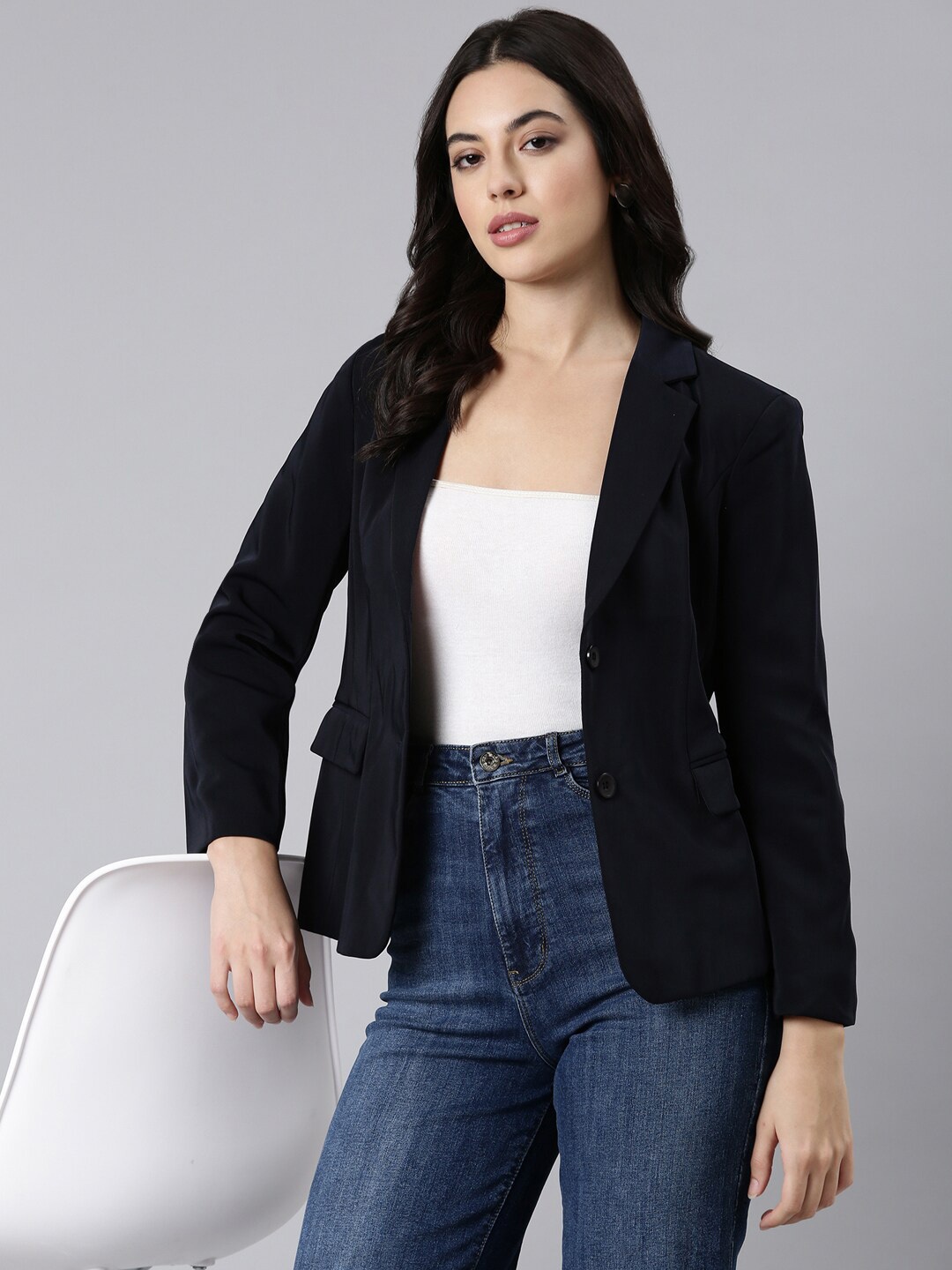 

SHOWOFF Single Breasted Notched Lapel Slim-Fit Blazer, Navy blue