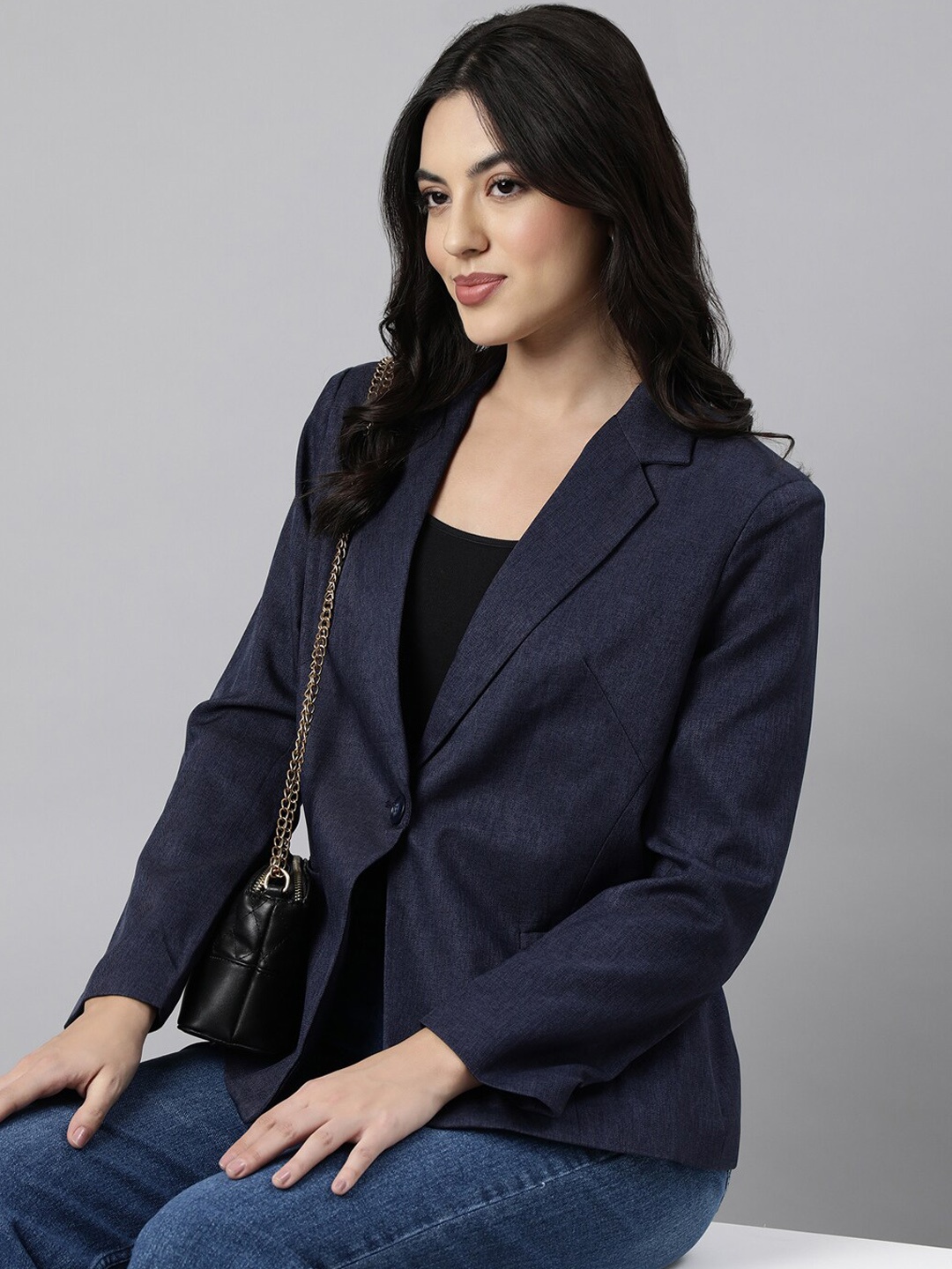 

SHOWOFF Single Breasted Slim-Fit Blazer, Navy blue