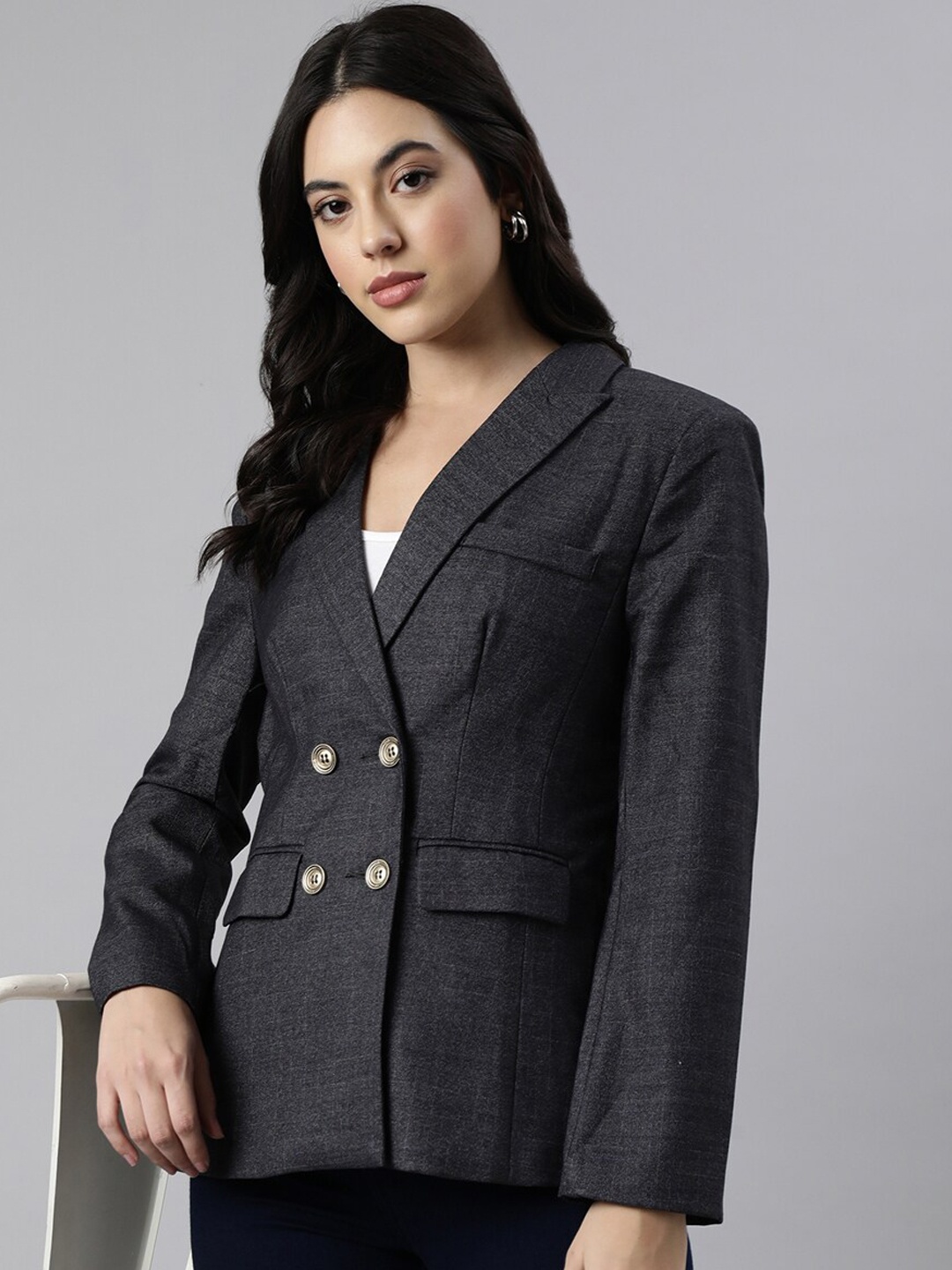 

SHOWOFF Double Breasted Peaked Lapel Blazers, Charcoal