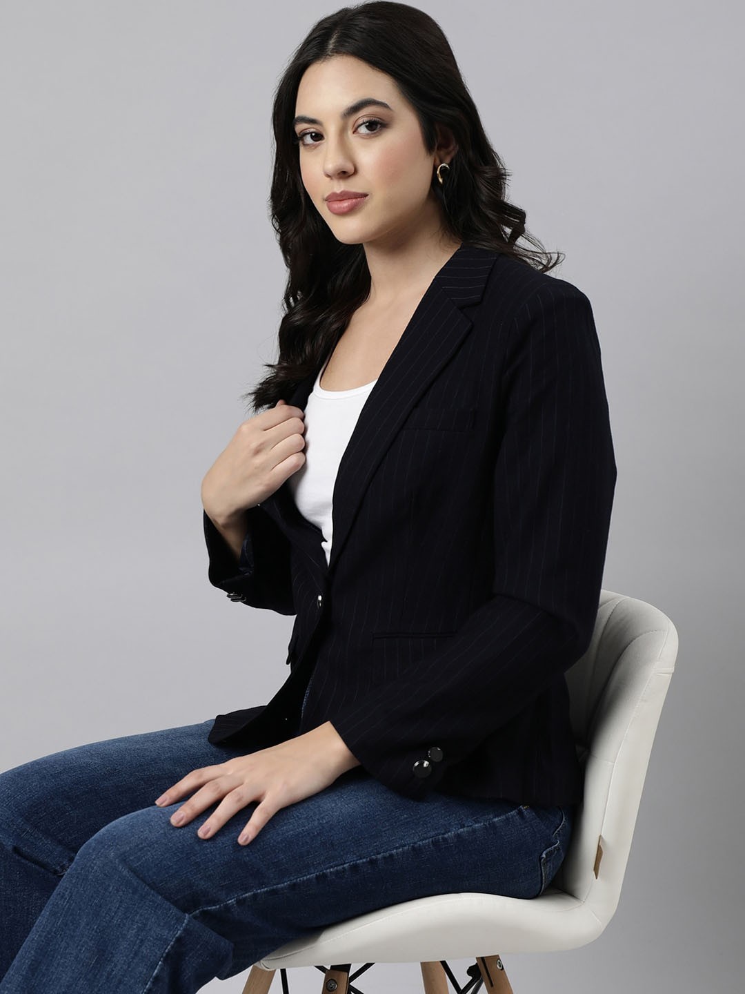 

SHOWOFF Single Breasted Slim-Fit Blazer, Navy blue
