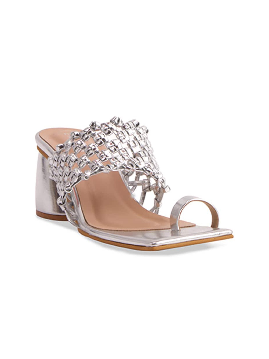 

ERIDANI Women Embellished Block Sandals, Silver