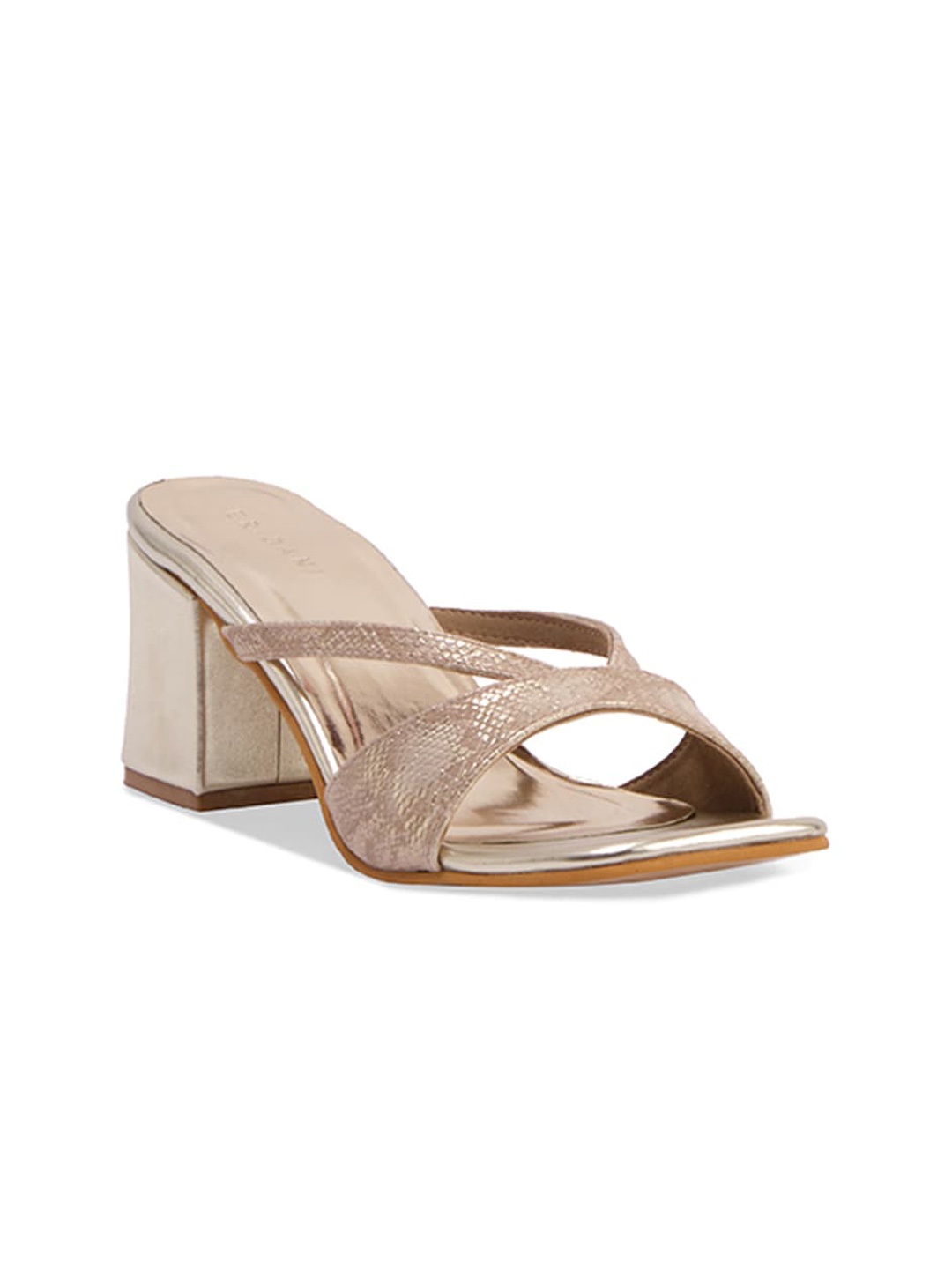 

ERIDANI Women Textured Block Heels Sandals, Gold