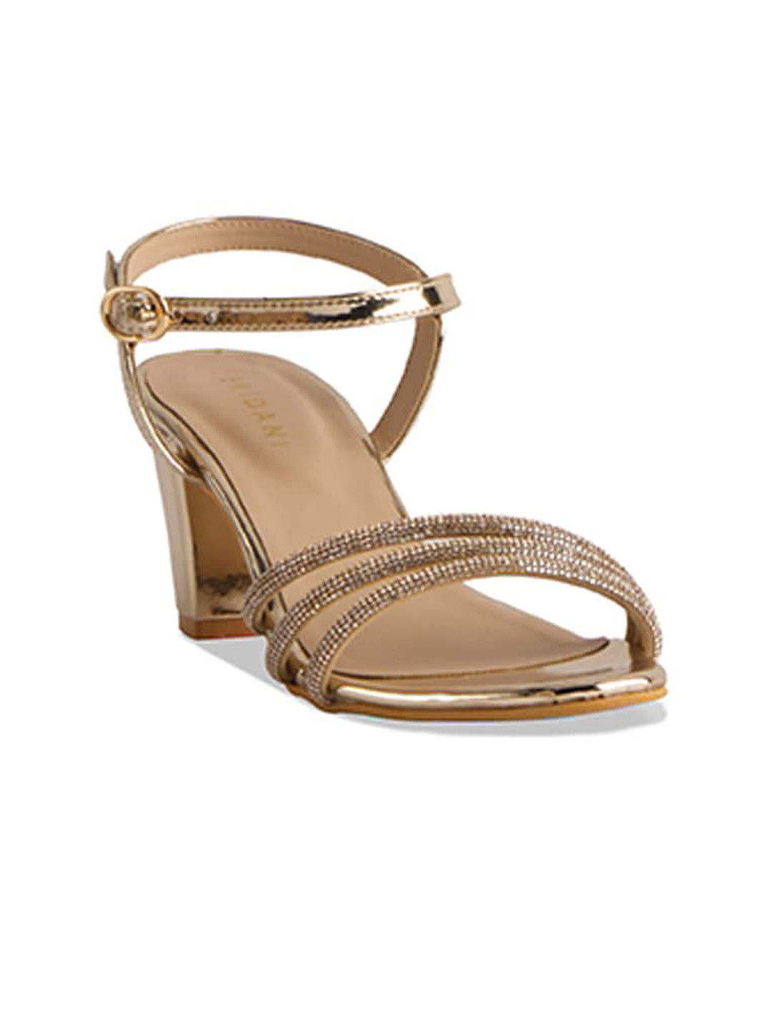 

ERIDANI Embellished Open Toe Block Heels, Gold