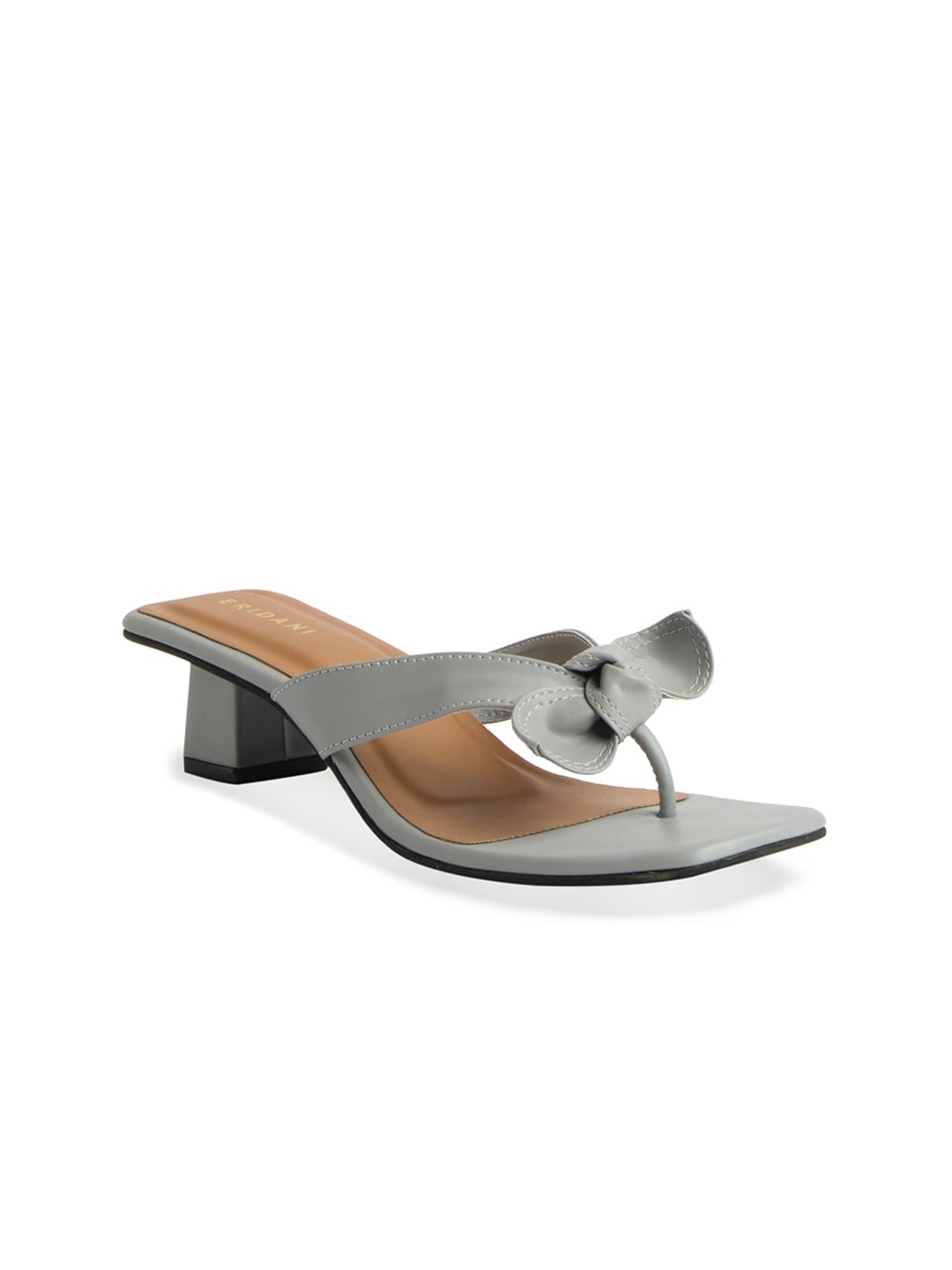 

ERIDANI Open Toe Block Sandals With Bows, Grey