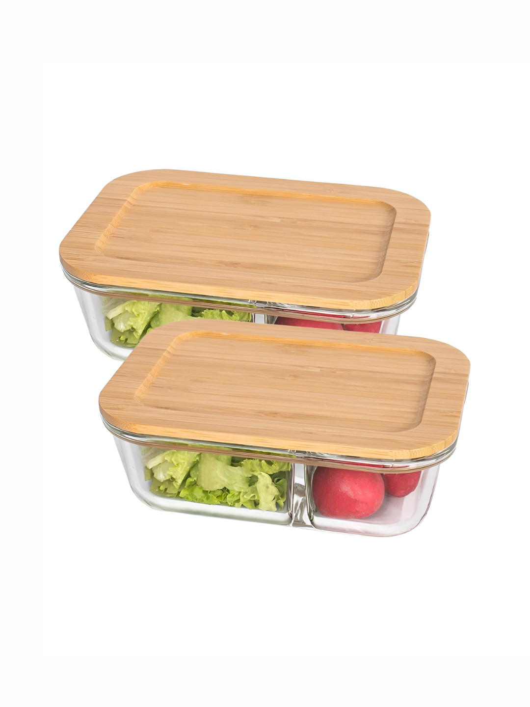 

USHA SHRIRAM Transparent & Brown 2 Pcs Glass Microwave Safe Tiffin Box 980 ml