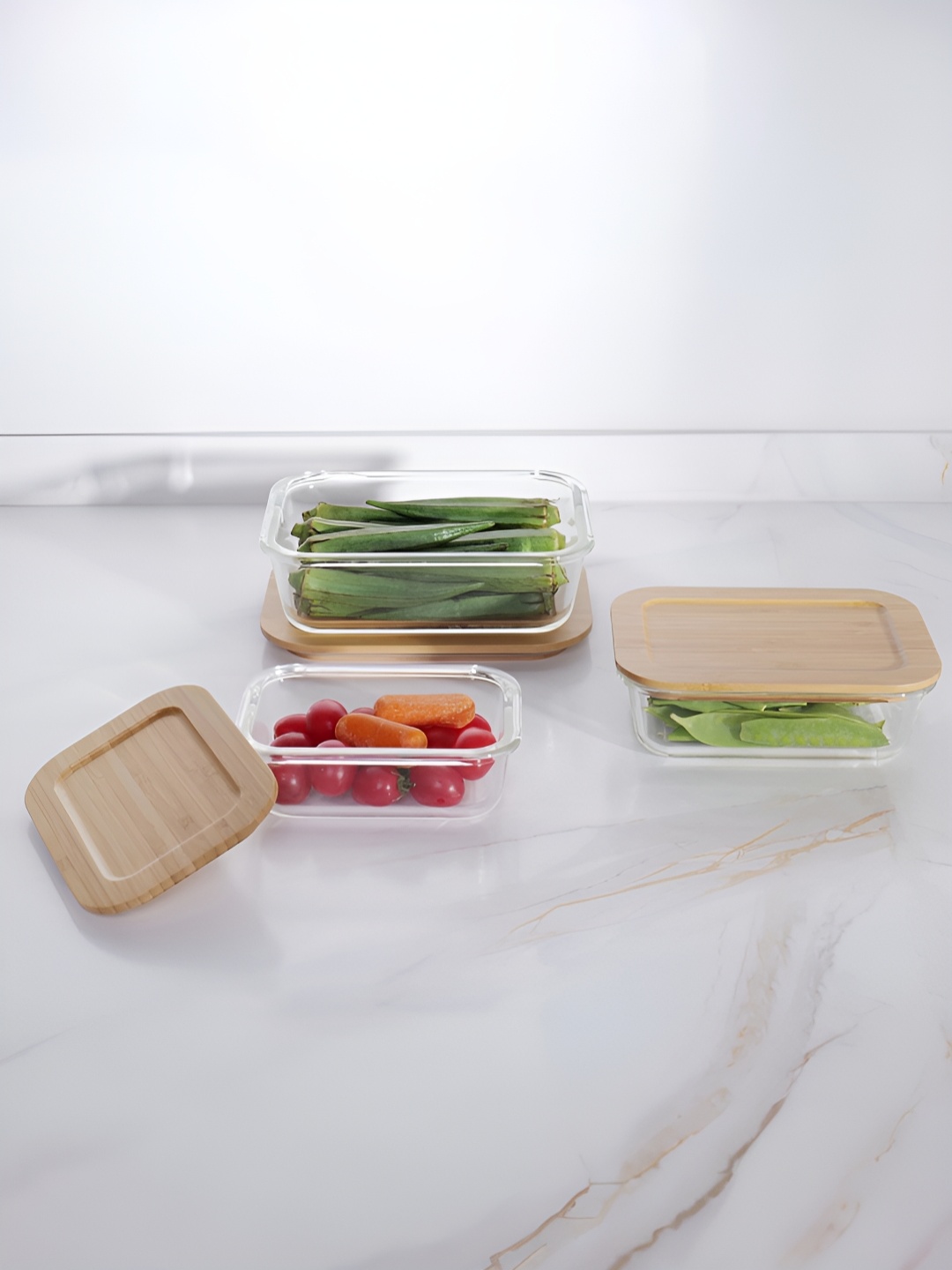 

USHA SHRIRAM Transparent & Brown 3 Pieces Glass Microwave Safe Food Container