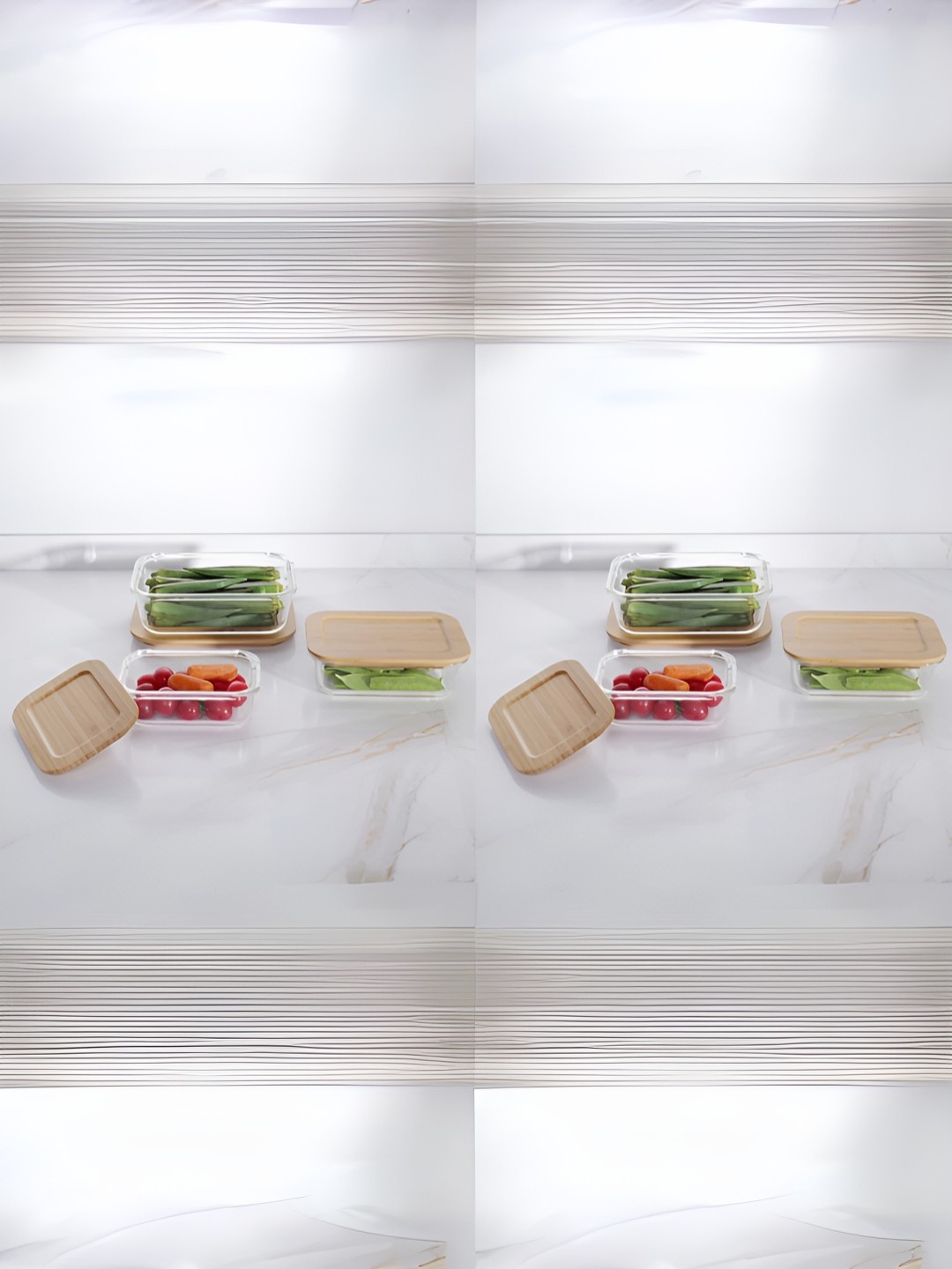 

USHA SHRIRAM Transparent 6Pcs Glass Microwave Safe Food Container With Wooden Airtight Lid