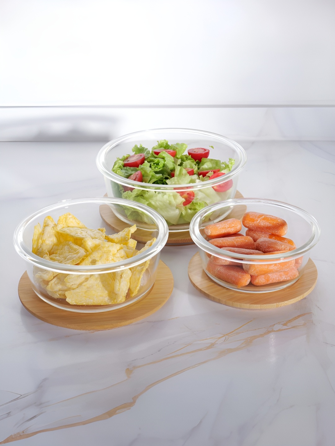 

USHA SHRIRAM Transparent 3 Pcs Glass Microwave Safe Container