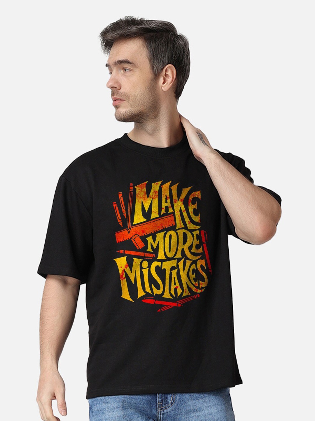 The Label Bar Men Typography Printed Applique T-shirt, Black