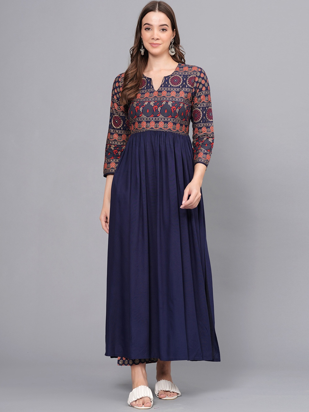 

PURSHOTTAM WALA Women Ethnic Motifs Printed Regular Kurta with Trousers, Blue