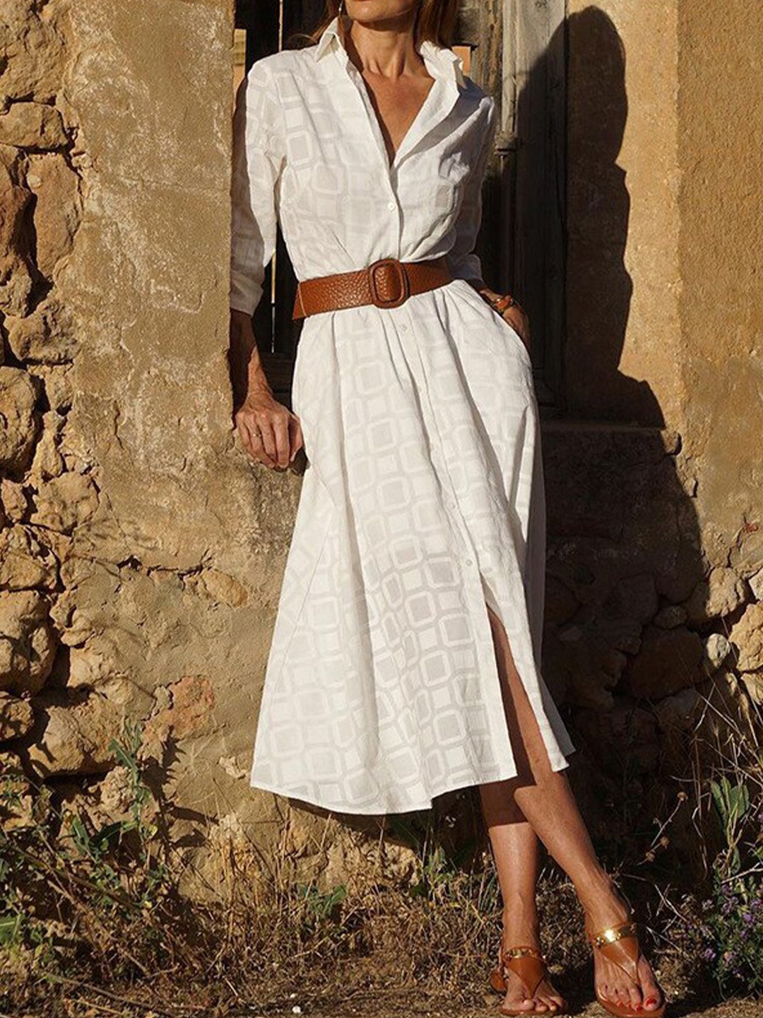 

StyleCast Women Shirt Collar A-Line Midi Dress, White
