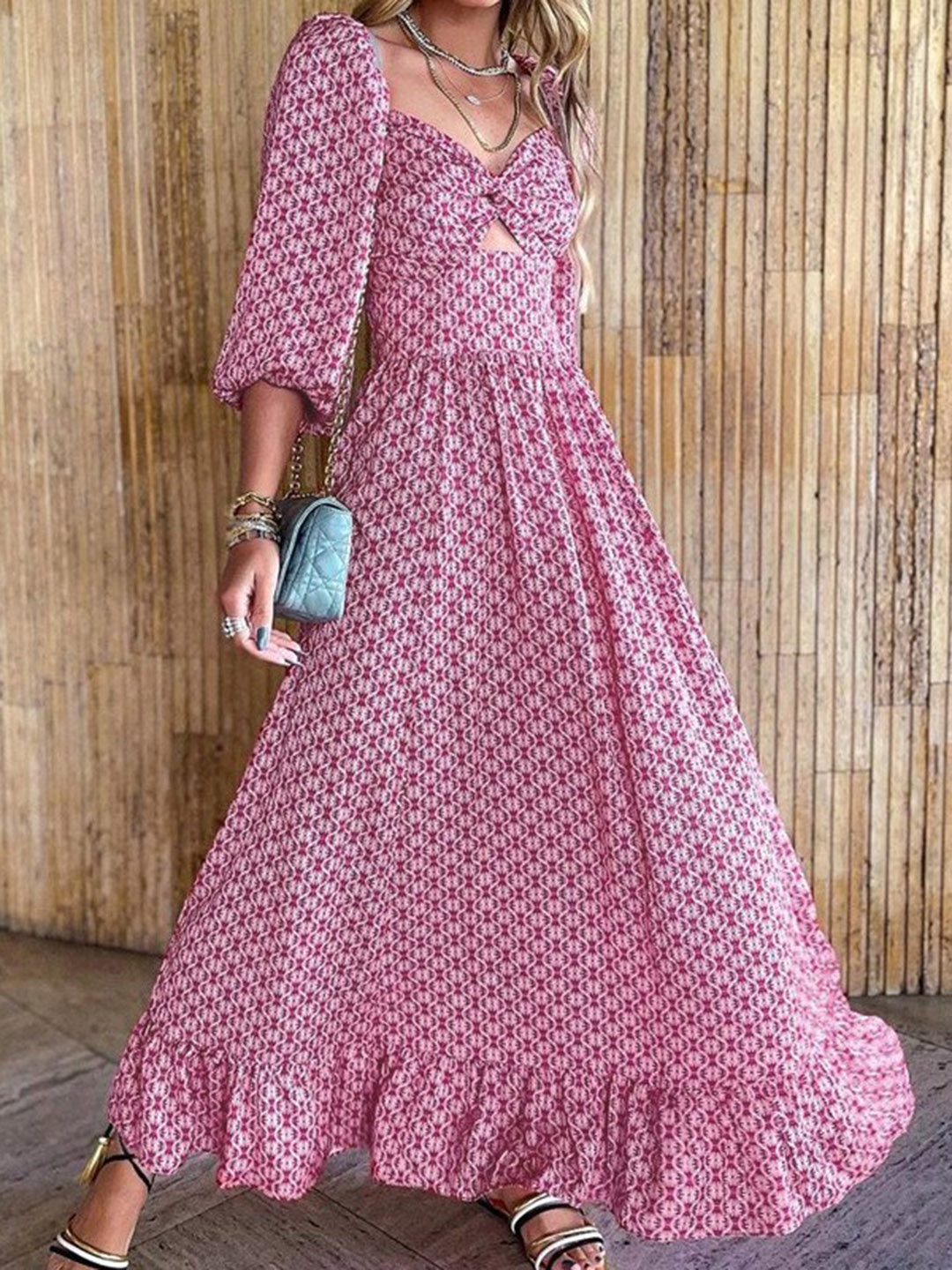 

StyleCast Printed Puff Sleeves Maxi Dress, Pink