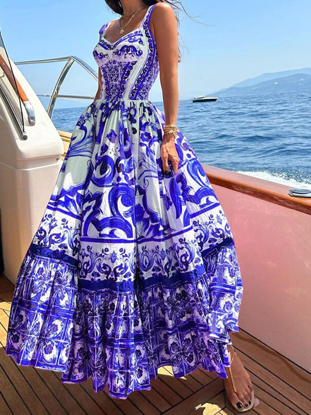 

StyleCast Ethnic Motifs Printed Fit and Flare Maxi Dress, Blue