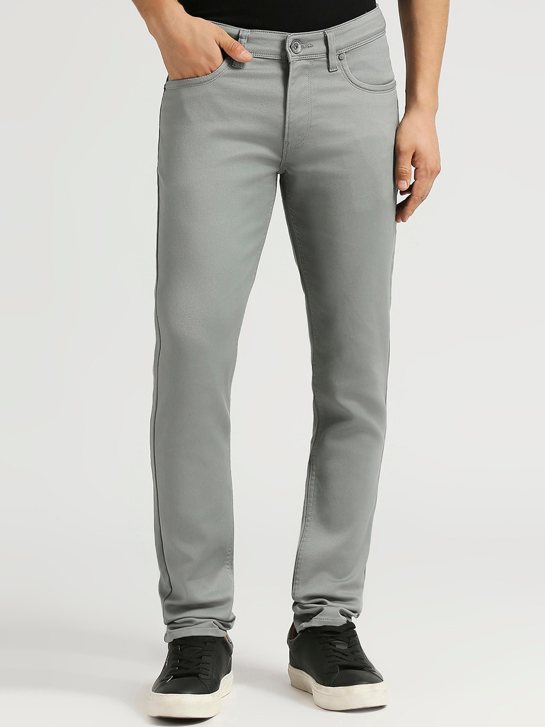 

ROCKING SWAMY Men Smart Slim Fit Cotton Chinos Trousers, Grey