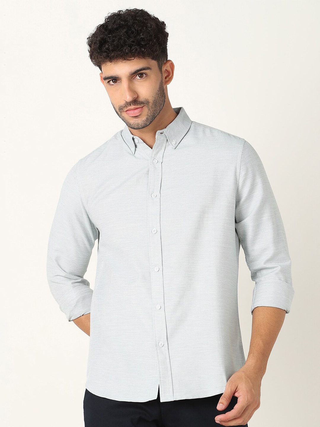 

R&B Slim Fit Cotton Button-Down Collar Casual Shirt, Green