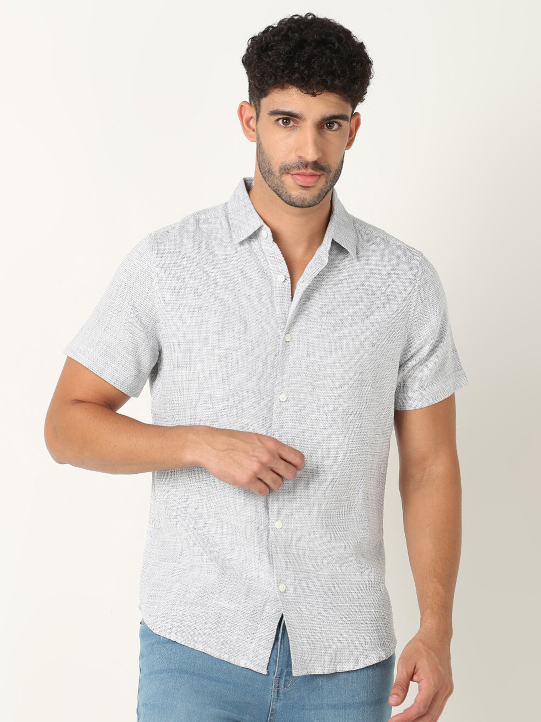 

R&B Opaque Checked Cotton Casual Shirt, Grey
