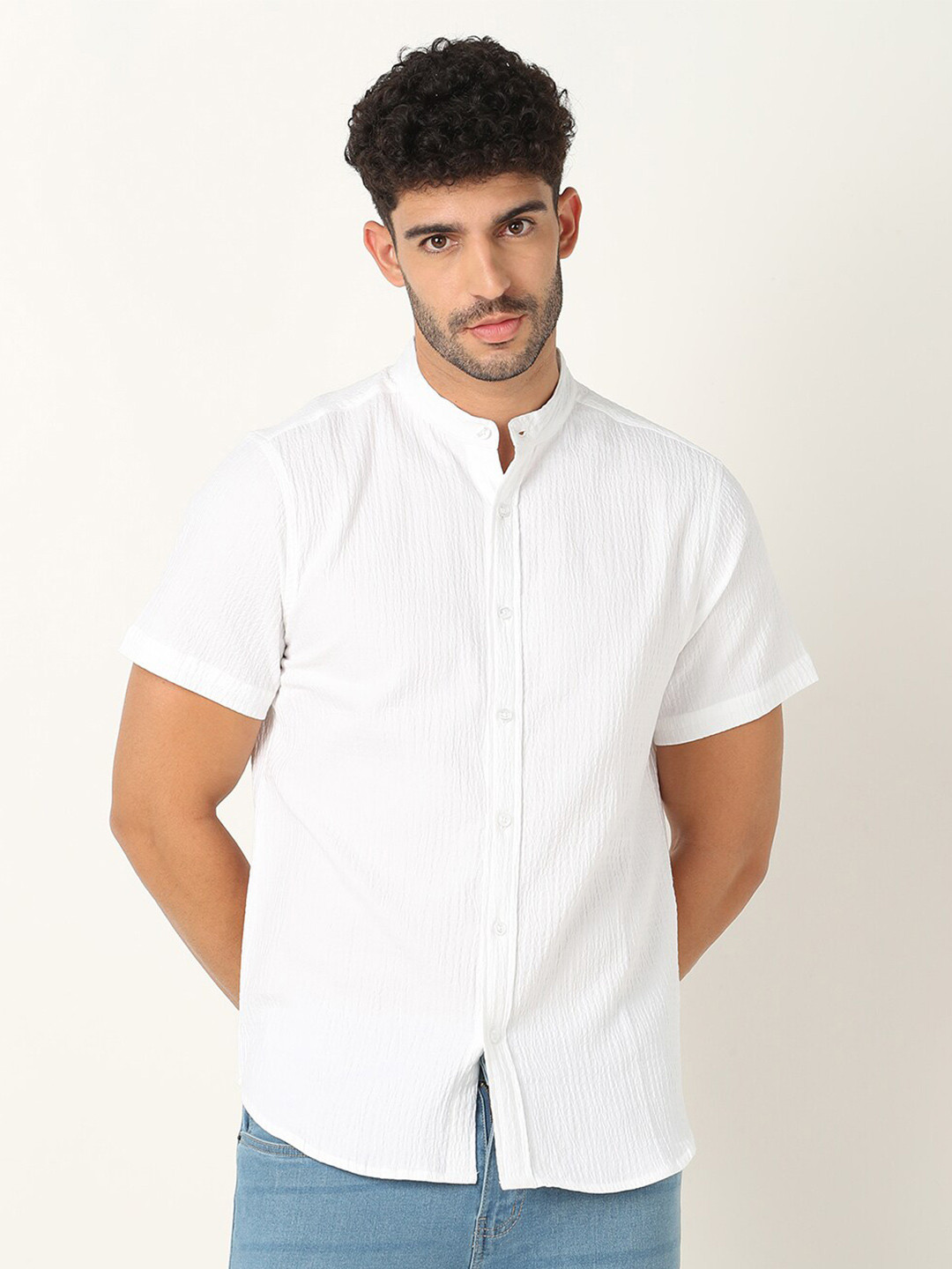 

R&B Opaque Cotton Casual Shirt, White