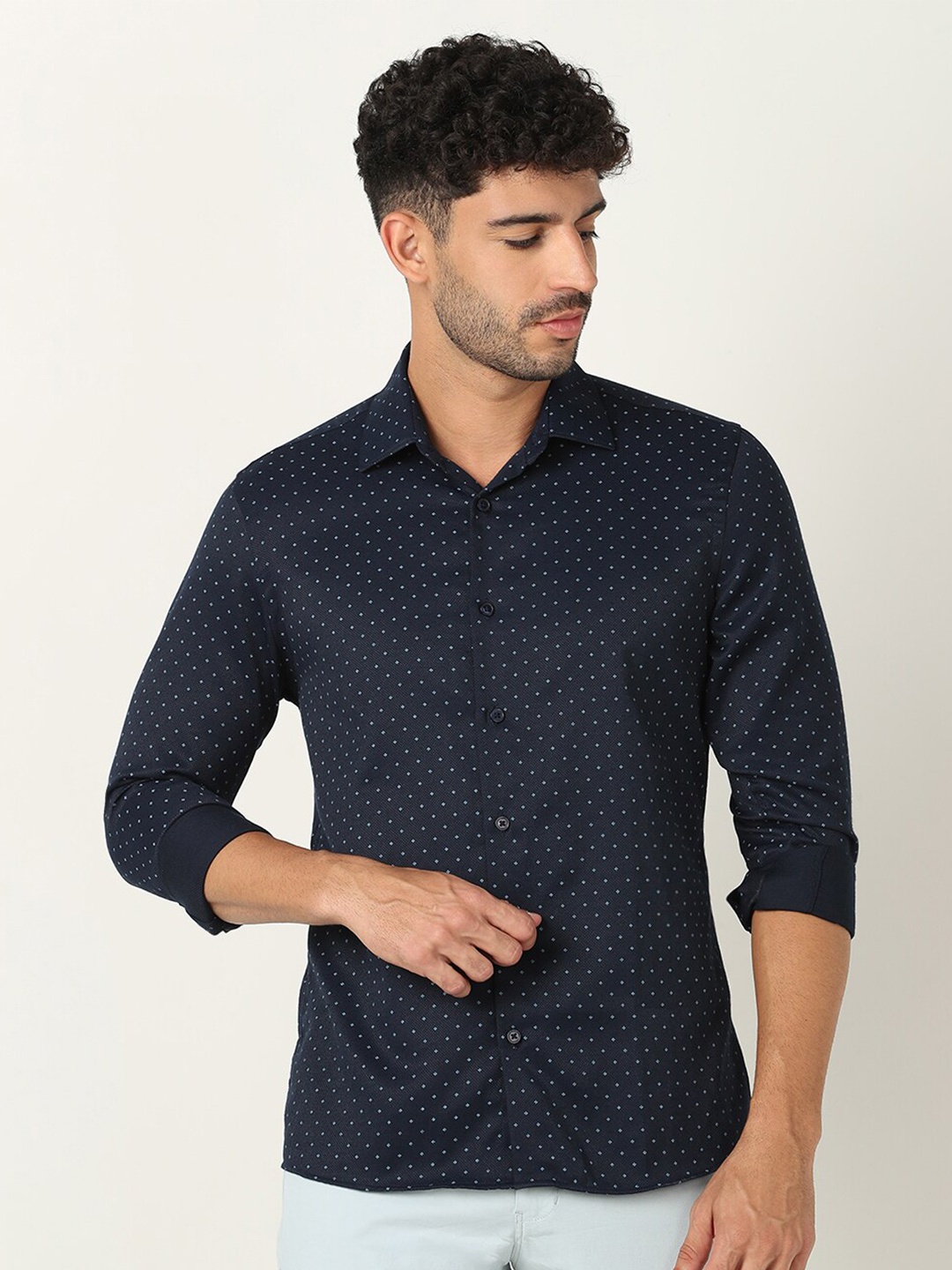 

R&B Printed Cotton Casual Shirt, Blue