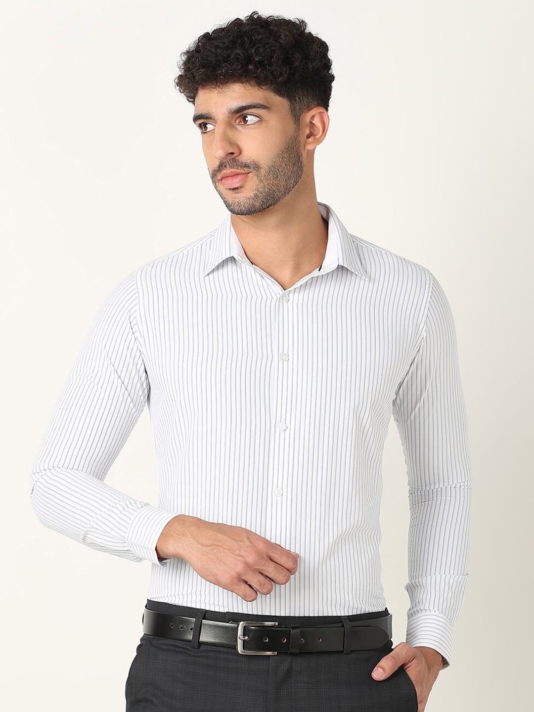 

R&B Slim Fit Vertical Stripes Opaque Formal Shirt, Blue