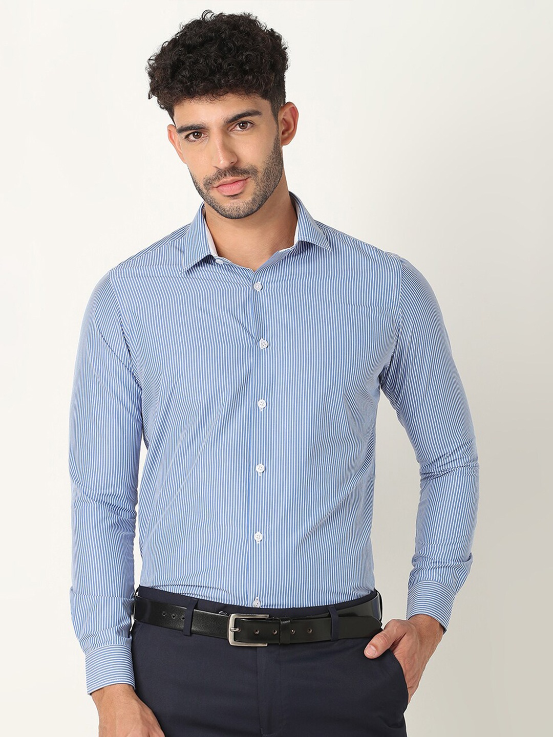 

R&B Slim Fit Pinstripes Casual Shirt, Blue